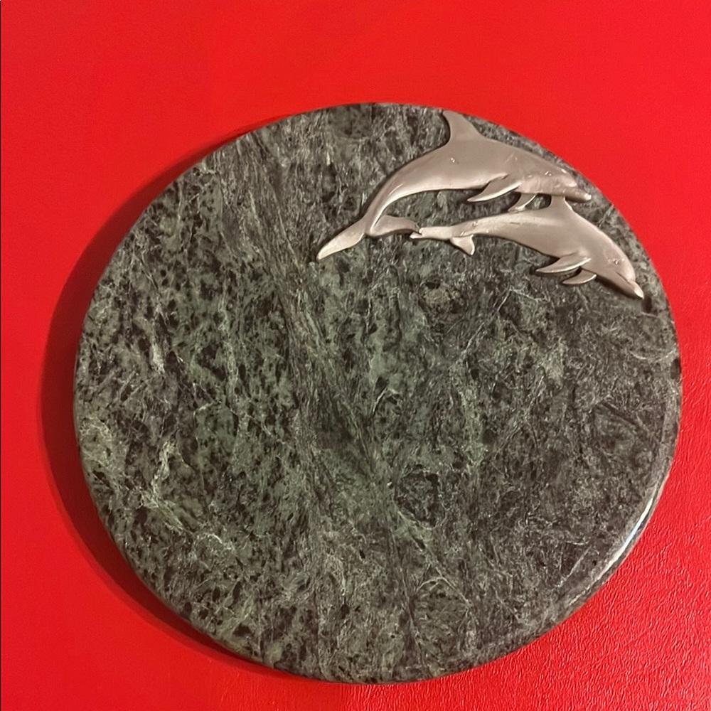 Green Marble Dolphin Cheese Board Green Stone 8”D